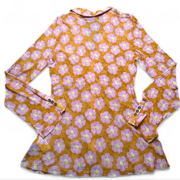 Free People Sheer Long Sleeve Flowered Top, XL - Picture 2 of 5